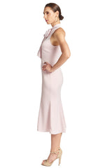 Eloise Dress - Stretch satin midi mermaid dress with neck tie