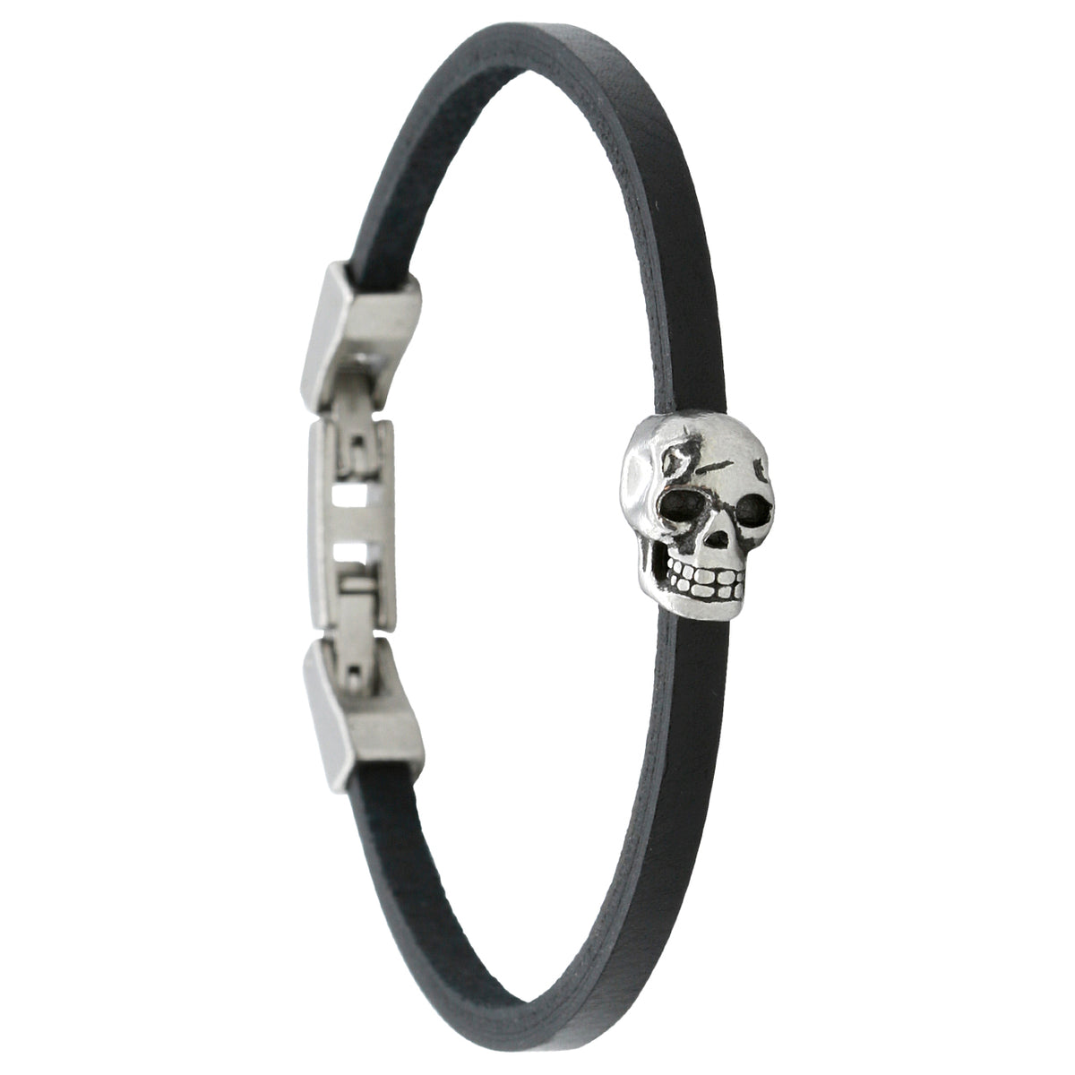 Skull Bracelet Black Leather Skull Bracelet