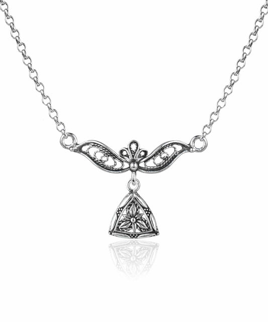 Filigree Art Triangle Lotus Design Women Silver Choker Necklace