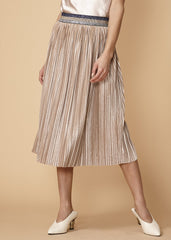 Women's Glitter Waistband Pleated Skirt in Champagne