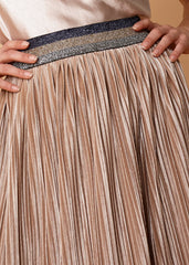 Women's Glitter Waistband Pleated Skirt in Champagne