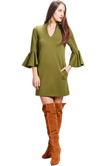 Gina Dress - Bell sleeve shift dress with side slit pockets