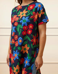 Gaelle Tunic Top Side Slit Floral Print Navy