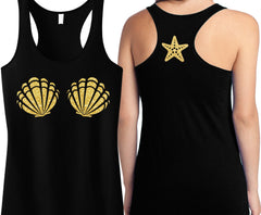 THE MERMAID Sea Shells Black Tank Top with Gold