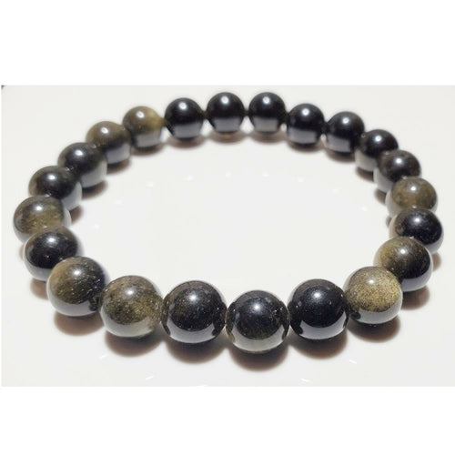 8mm Gold Obsidian Beaded Elastic Stretch Bracelet