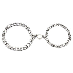 Stainless Steel Couple Bracelets Magnetism Heart Charm Cuba Chain