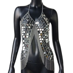 Festival Bling Plastic Sequined Crop Tops Women 2023 Sexy Metal Chain