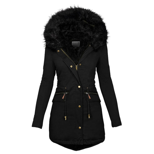 Fashion Jacket Parka Women Velvet Parka Coat With Drawstring Pockets