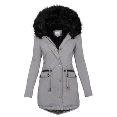 Fashion Jacket Parka Women Velvet Parka Coat With Drawstring Pockets