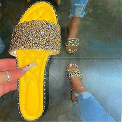 Crystal  Women Slippers Bling Bling Flats Female Beach Shoes Summer