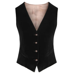 Women's Velvet Vest V-neck 4 Button Business Slim Fit Waistcoat Work