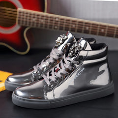 Spring New Stylish High Top Men Sneakers Silver Luxury Designer Men