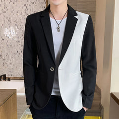 Men's Casual Blazer Korean Fashion Clothes Patchwork Suit Jacket Male