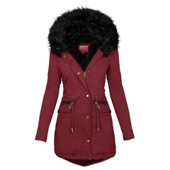 Fashion Jacket Parka Women Velvet Parka Coat With Drawstring Pockets