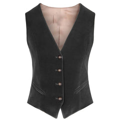 Women's Velvet Vest V-neck 4 Button Business Slim Fit Waistcoat Work