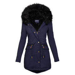 Fashion Jacket Parka Women Velvet Parka Coat With Drawstring Pockets