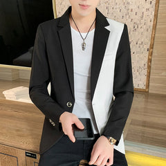 Men's Casual Blazer Korean Fashion Clothes Patchwork Suit Jacket Male