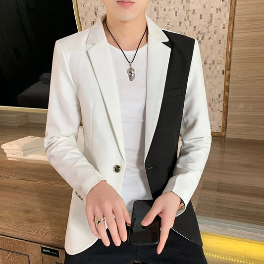 Men's Casual Blazer Korean Fashion Clothes Patchwork Suit Jacket Male