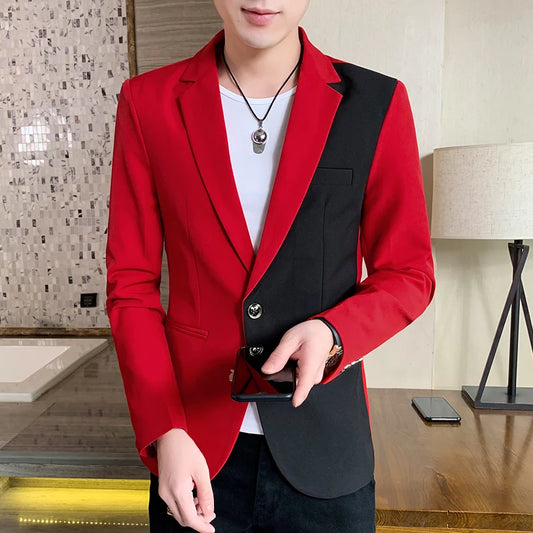 Men's Casual Blazer Korean Fashion Clothes Patchwork Suit Jacket Male