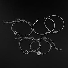 14K White Gold Plating Love Knot Circular Minimalist Bracelet Sets