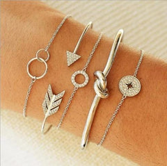 5 Piece Pav'e Loveknot Bracelet Silver Set