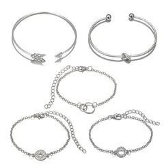 14K White Gold Plating Love Knot Circular Minimalist Bracelet Sets