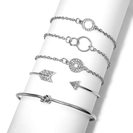 5 Piece Pav'e Loveknot Bracelet Silver Set