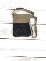 Black And Grey Suede Embroidered Crossbody Bag