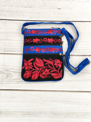 Black And Red Suede Embroidered Cross-Body Bag