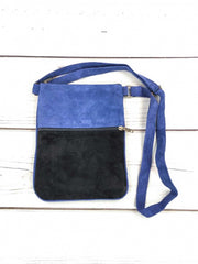 Suede Embroidered Tangerine and Blue Crossbody Bags