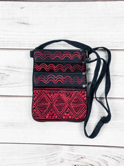 Handmade Black and Red Suede Cross Body Bag