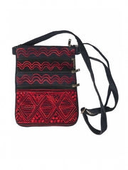 Handmade Black and Red Suede Cross Body Bag