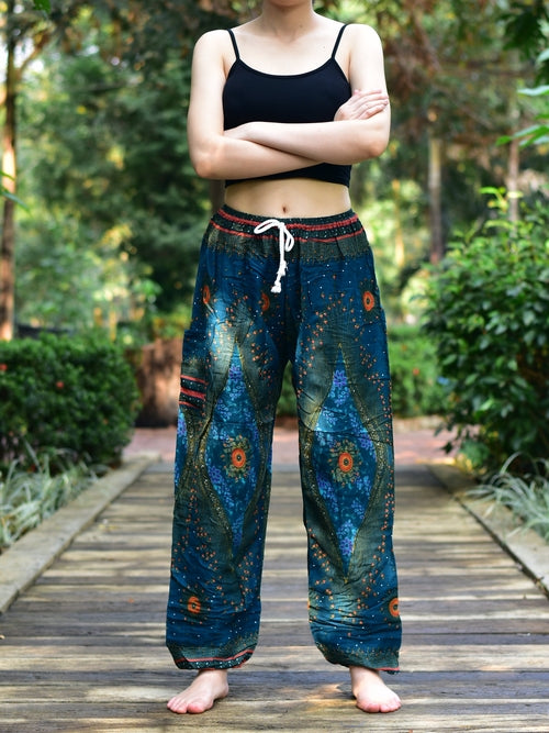 Bohotusk Teal Moonshine Print Womens Harem Pants Tie Waist S/M to 3XL