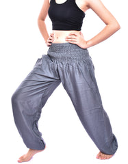 Bohotusk Steel Grey Plain Elasticated Smocked Waist Womens Harem Pants