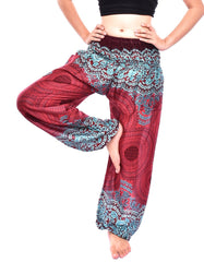 Bohotusk Red Sun Glow Elasticated Smocked Waist Womens Harem Pants S/M