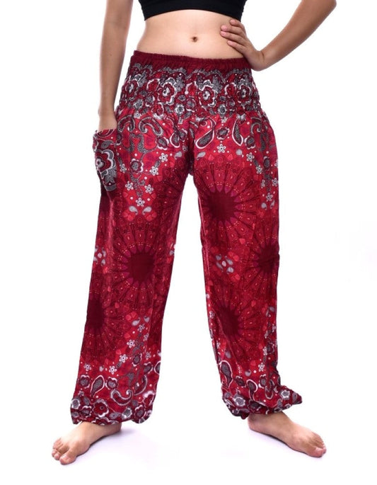 Bohotusk Red Ink Splash Print Elasticated Smocked Waist Womens Harem