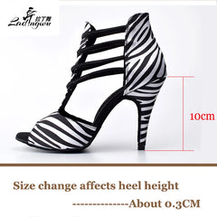 Ladingwu Zebra texture Satin Spring and Summer Boots Women's Sandals