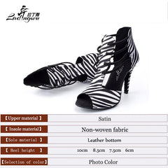 Ladingwu Zebra texture Satin Spring and Summer Boots Women's Sandals