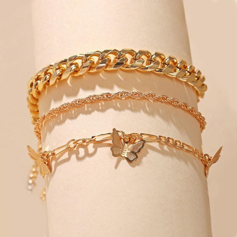 3 Piece Chain and Butterfly Bracelet Set 18K Gold Plated Bracelet