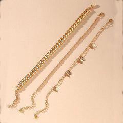 3 Piece Chain and Butterfly Bracelet Set 18K Gold Plated Bracelet