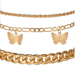 3 Piece Chain and Butterfly Bracelet Set 18K Gold Plated Bracelet