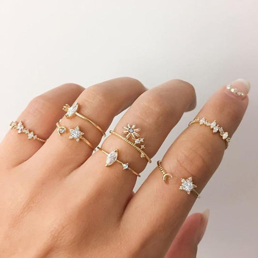 5 Piece Stars Ring Set With Crystals 18K Gold Plated Ring in 18K Gold