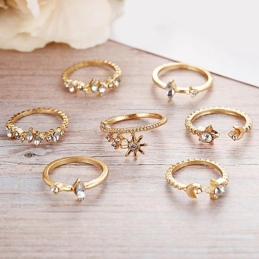 5 Piece Stars Ring Set With Crystals 18K Gold Plated Ring in 18K Gold