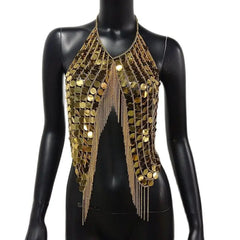 Festival Bling Plastic Sequined Crop Tops Women 2023 Sexy Metal Chain