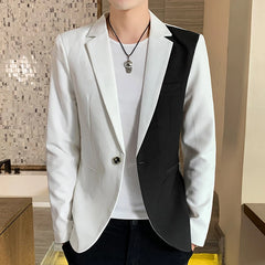 Men's Casual Blazer Korean Fashion Clothes Patchwork Suit Jacket Male