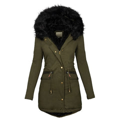 Fashion Jacket Parka Women Velvet Parka Coat With Drawstring Pockets