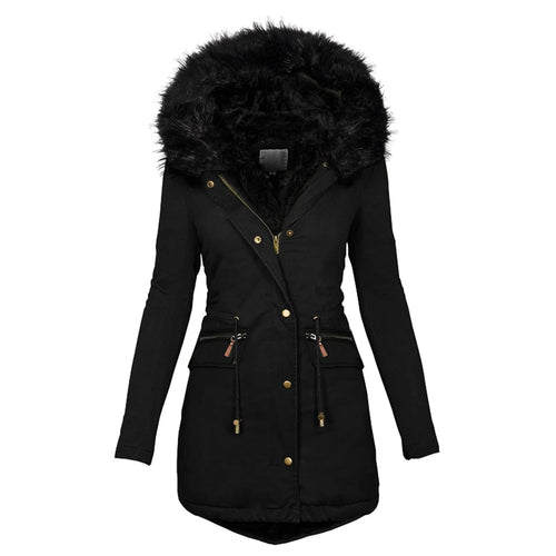 Fashion Jacket Parka Women Velvet Parka Coat With Drawstring Pockets