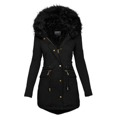 Fashion Jacket Parka Women Velvet Parka Coat With Drawstring Pockets