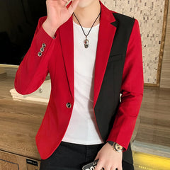 Men's Casual Blazer Korean Fashion Clothes Patchwork Suit Jacket Male