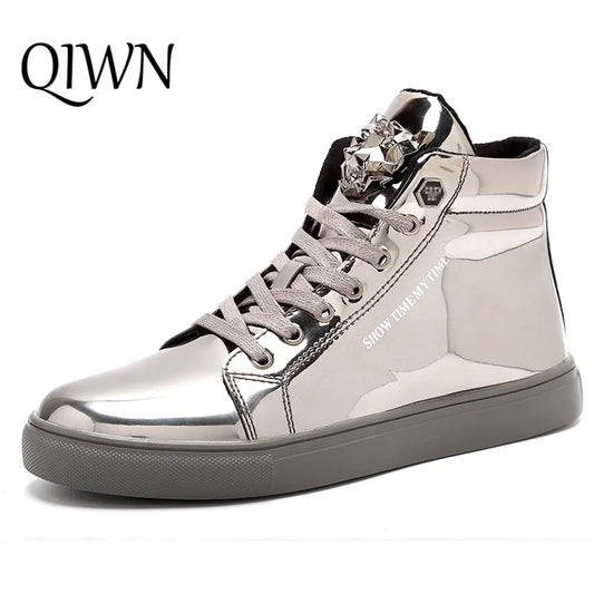 Spring New Stylish High Top Men Sneakers Silver Luxury Designer Men